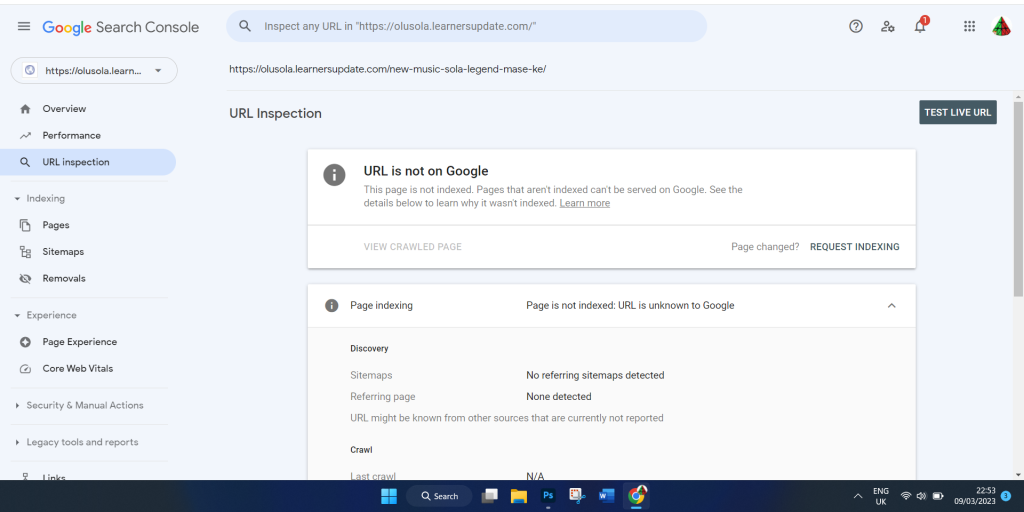 page not in google